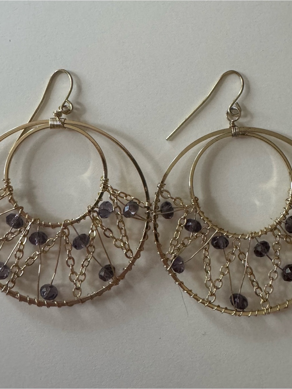 Hooped earrings wired chandelier, earrings, web design with amethyst crystals